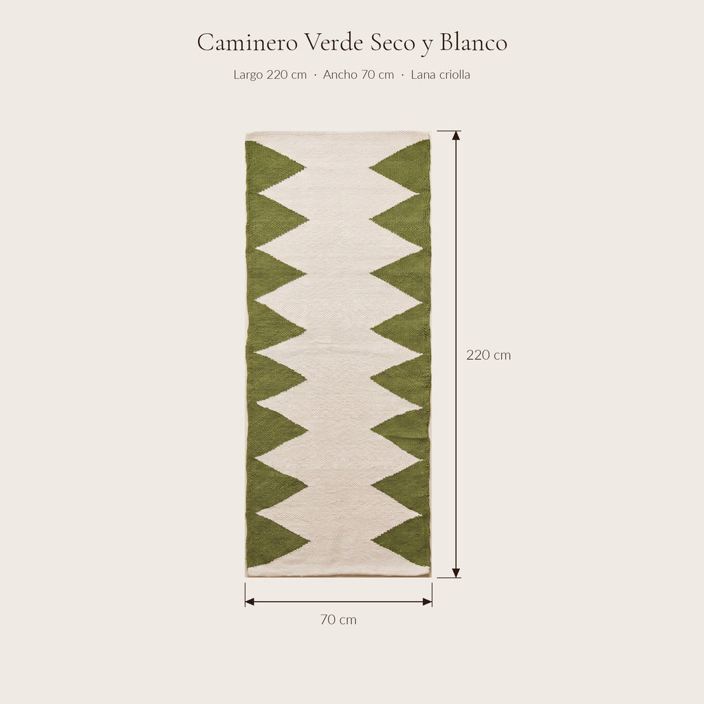 Caminero Verde Seco y Blanco — medidas 0,70 × 2,20 m