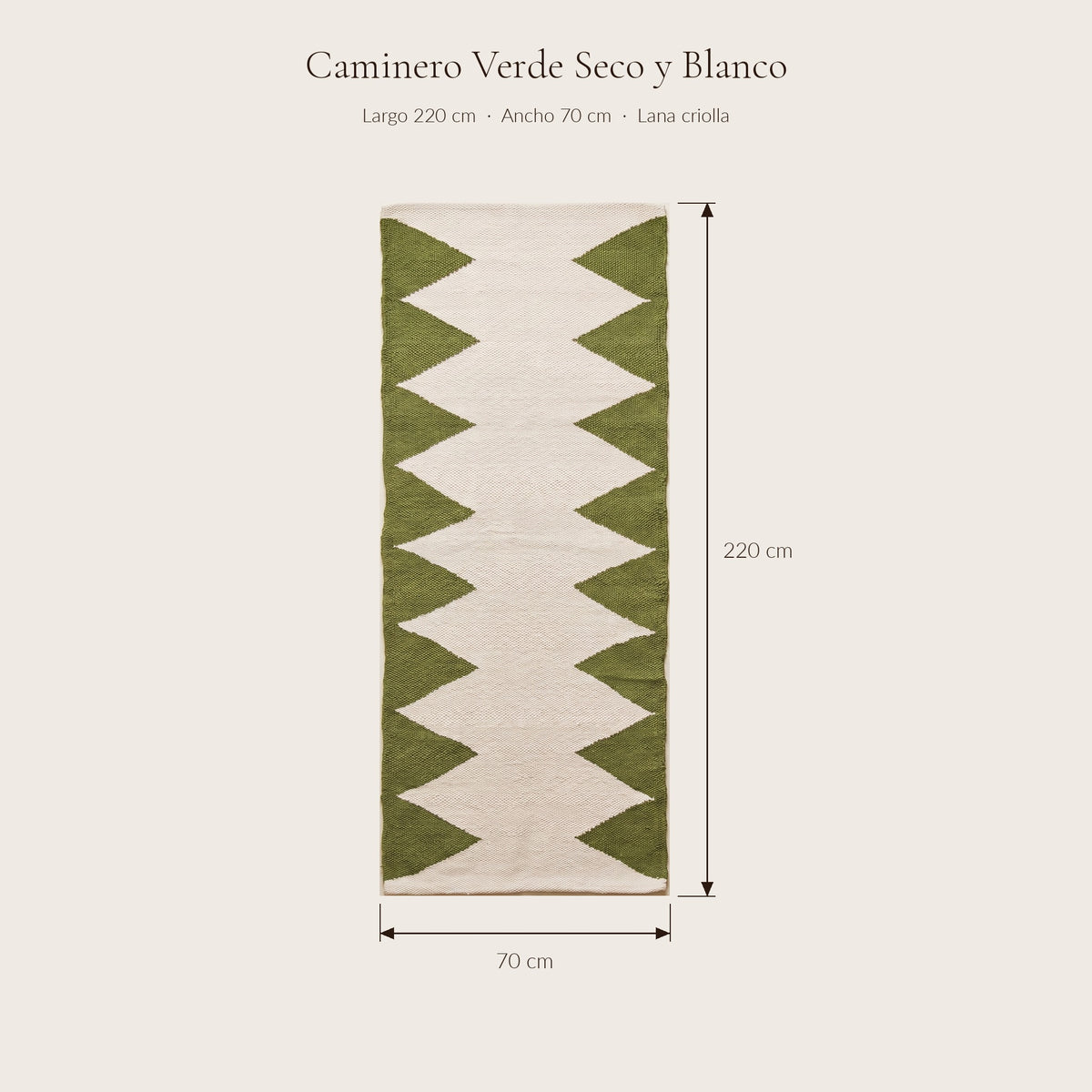 Caminero Verde Seco y Blanco — medidas 0,70 × 2,20 m