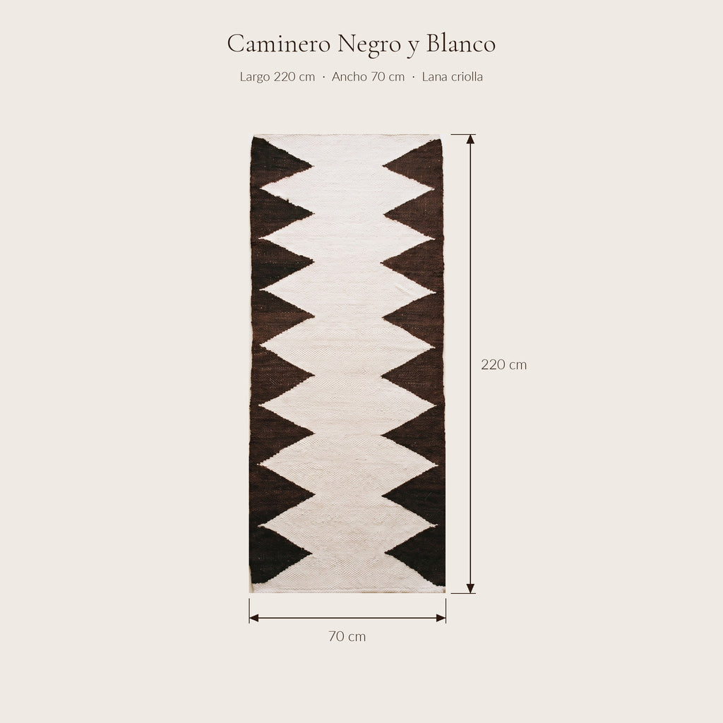 Caminero Negro y Blanco — medidas 0,70 × 2,20 m