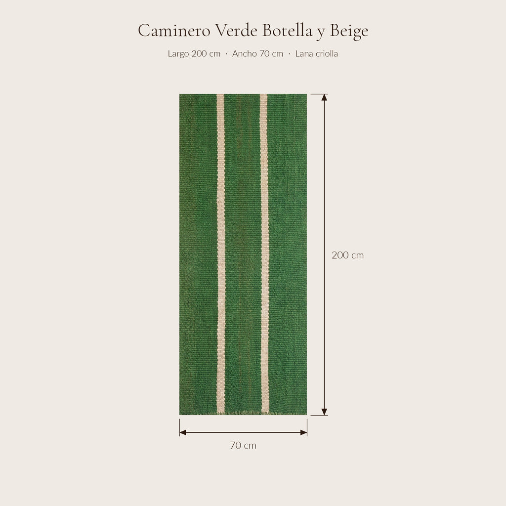 Caminero Verde Botella y Beige — medidas 0,70 × 2,00 m