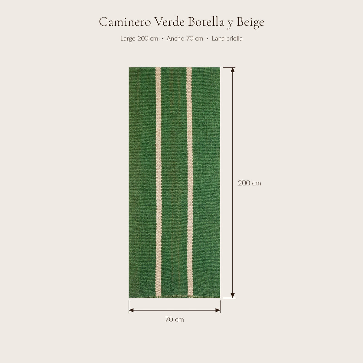 Caminero Verde Botella y Beige — medidas 0,70 × 2,00 m