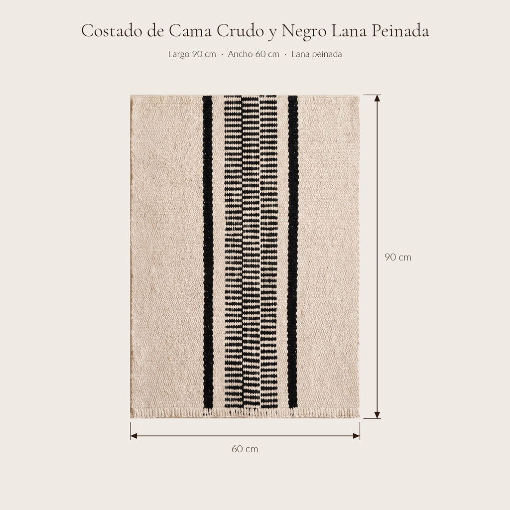 Costado de Cama Crudo y Negro Lana Peinada — medidas 60 × 90 cm