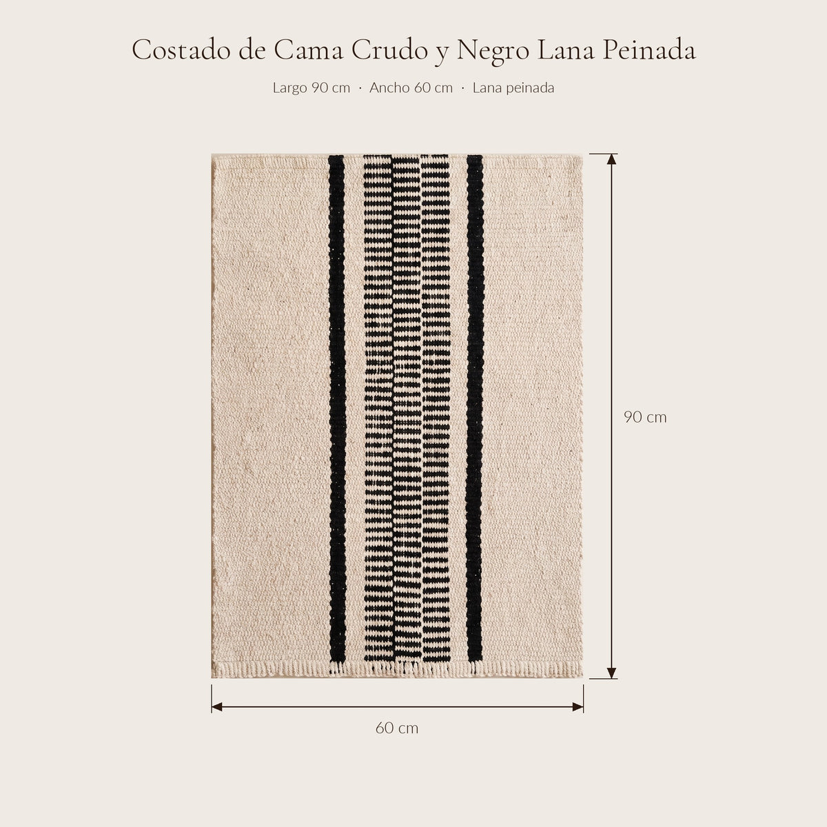 Costado de Cama Crudo y Negro Lana Peinada — medidas 60 × 90 cm