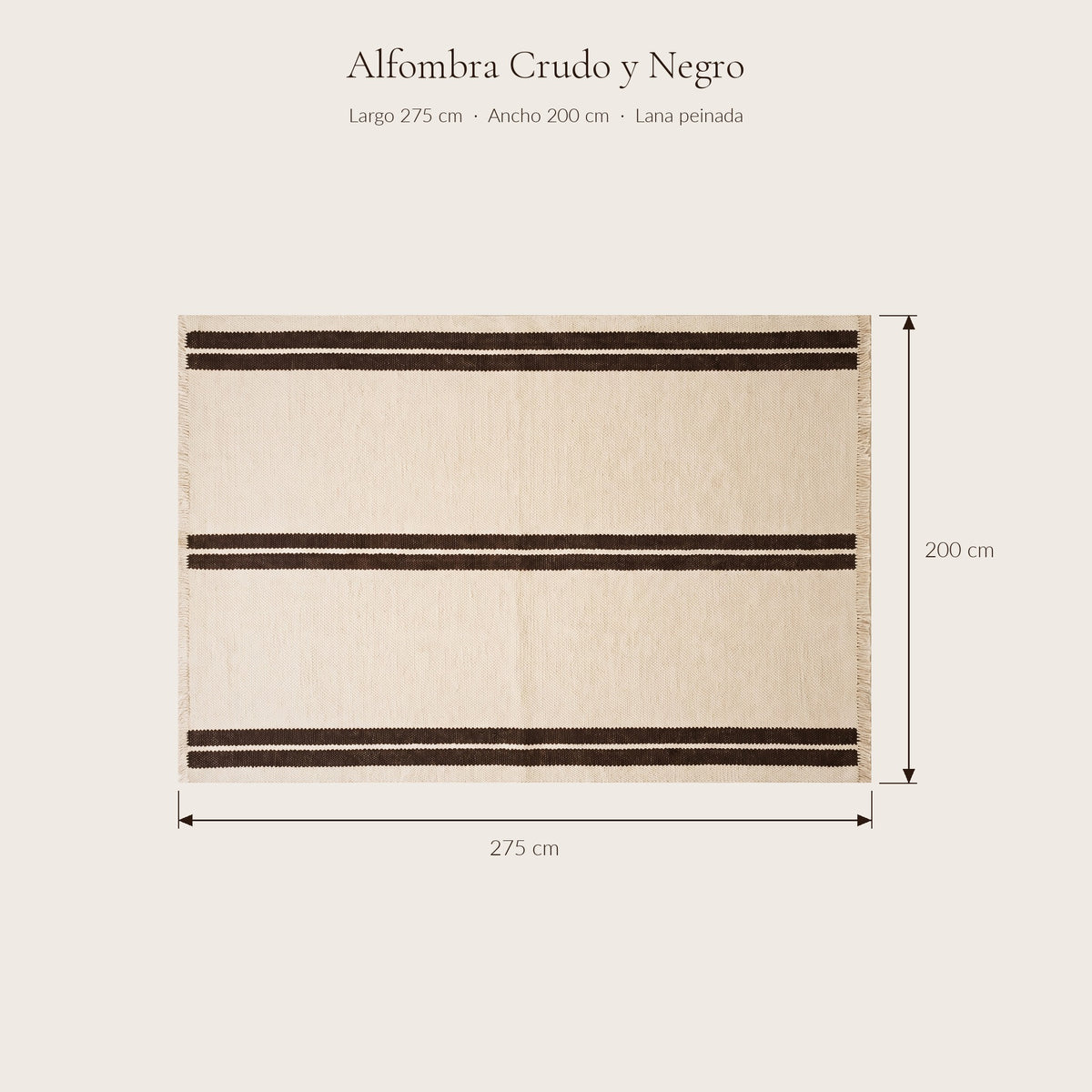 Alfombra Crudo y Negro — medidas 2,00 × 2,75 m